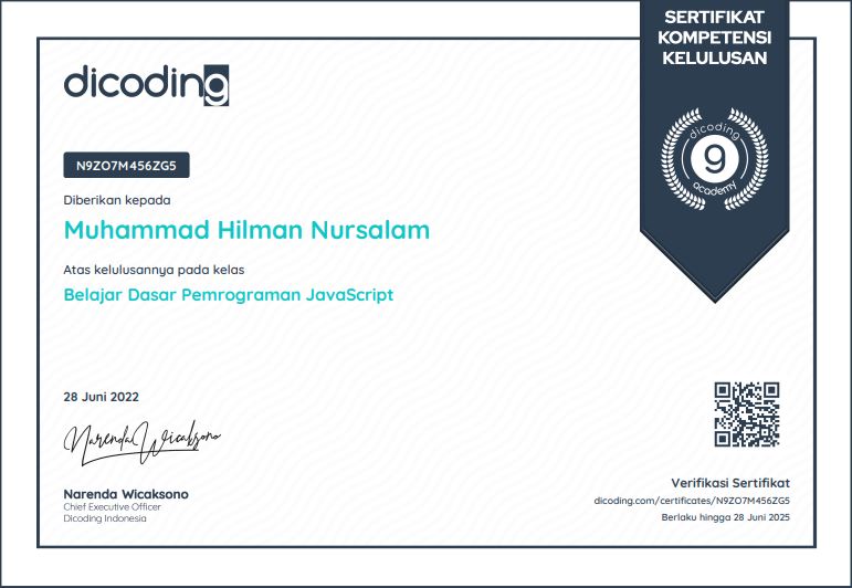 sertifikat dicoding javascript